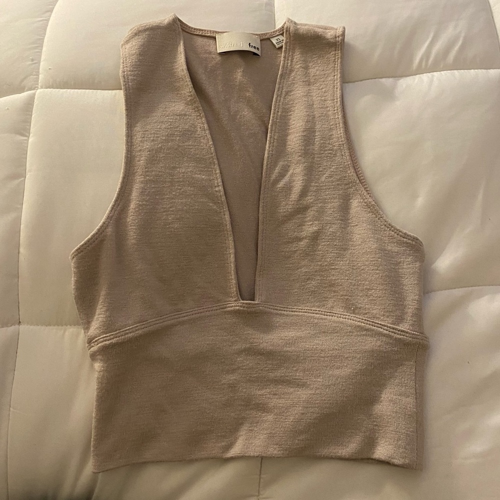 Wilfred Taupe Deep V Crop Top